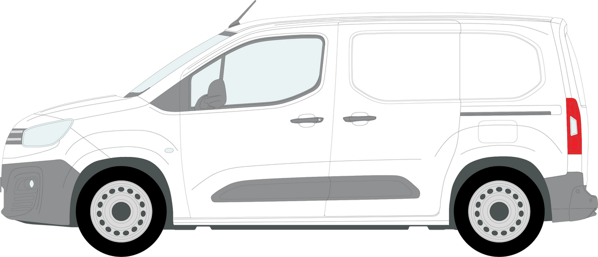 Citroen Berlingo 2019 on side profile showing where each pane of glass sits