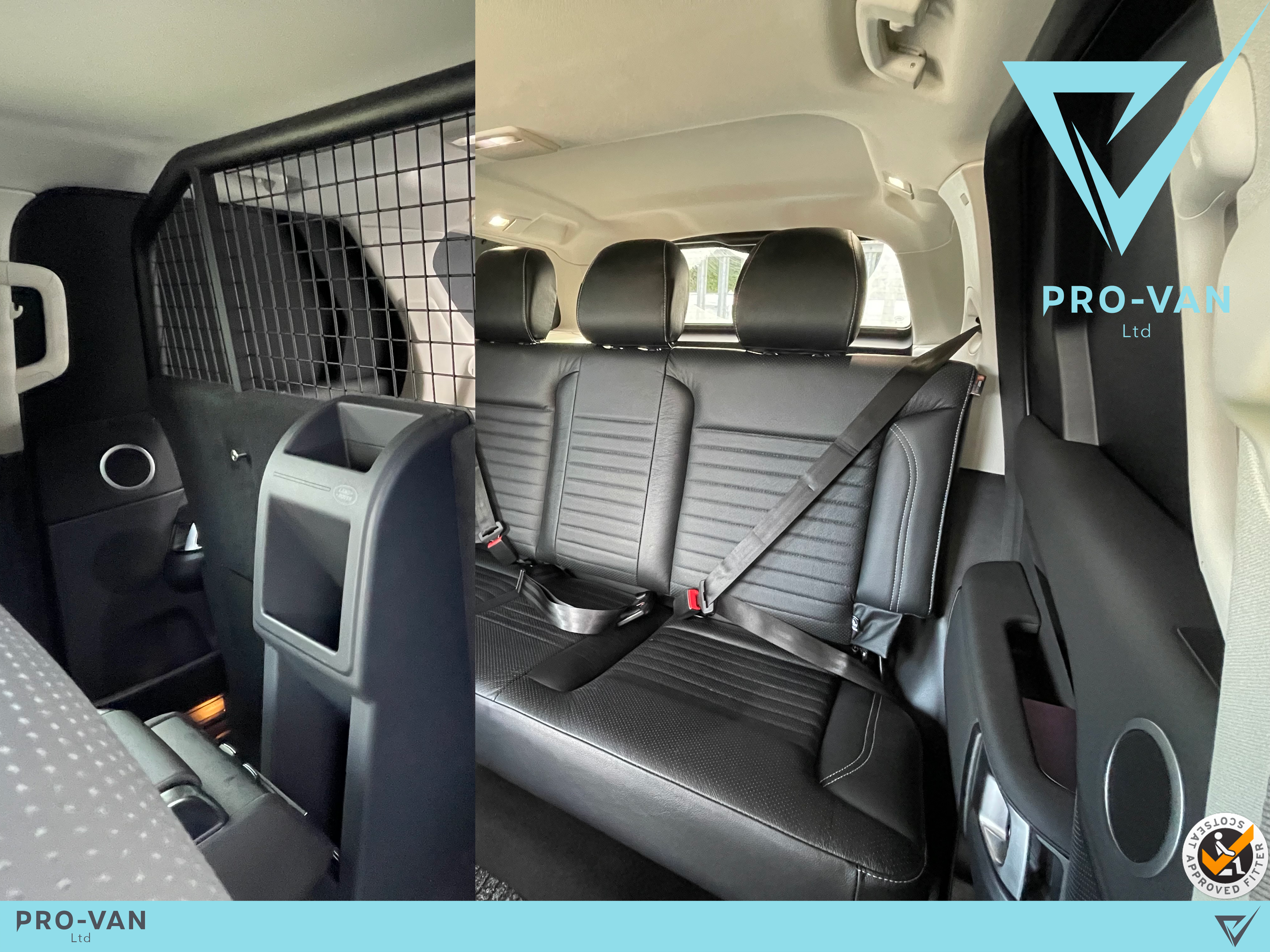 Before and after in one photo of the Discovery 5 Commercial seat conversion.