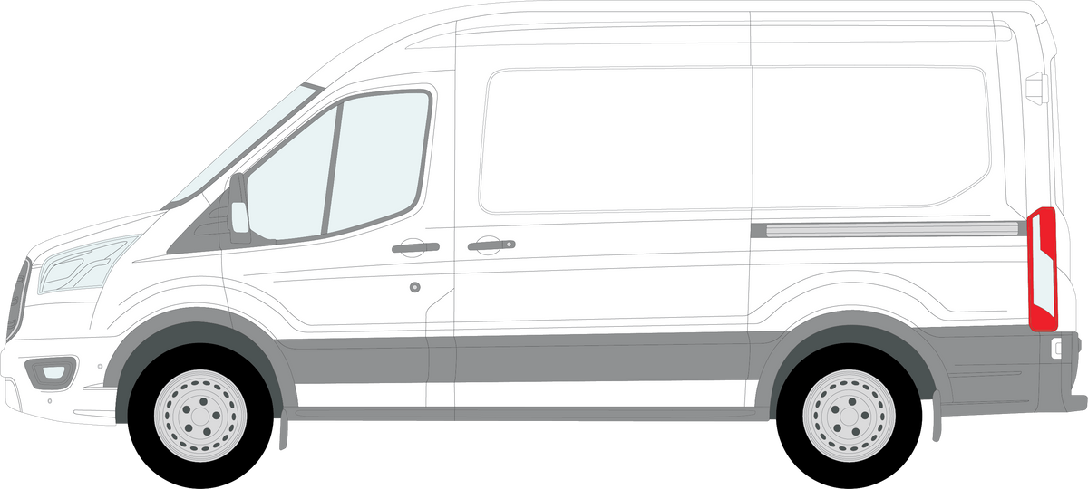 Ford Transit Mk8 side profile showing where each pane of glass sits