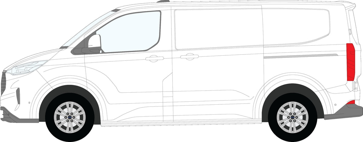 Ford Transit Custom 2023 on side profile showing where each pane of glass sits