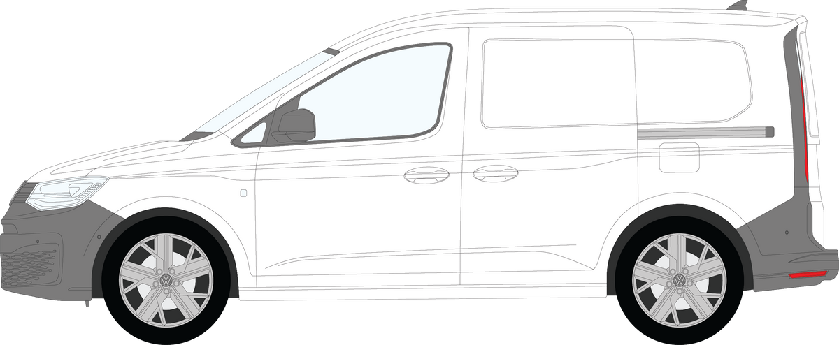 VW Caddy Mk5 2020 on side profile showing where each pane of glass sits
